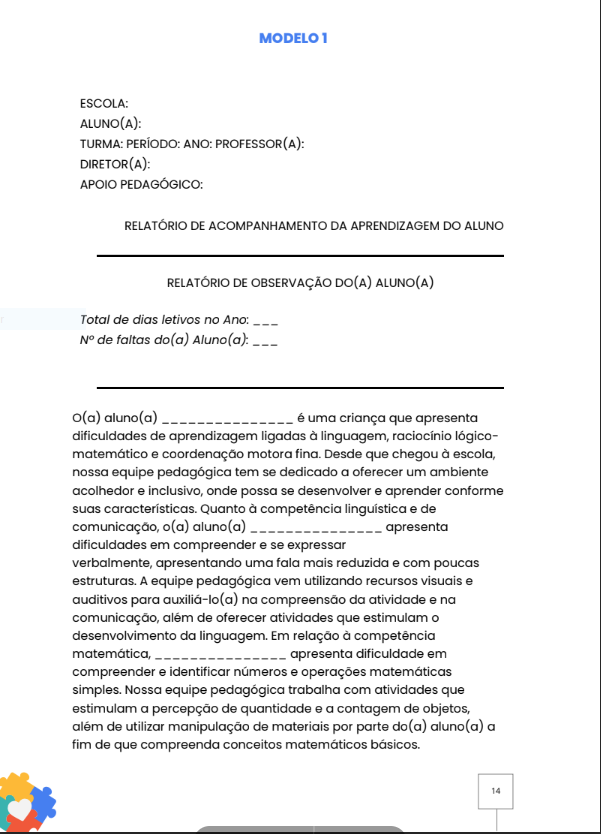 Amostra de relatório de acompanhamento